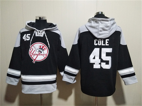 Men's New York Yankees #45 Gerrit Cole Black/Grey Ageless Must-Have Lace-Up Pullover Hoodie